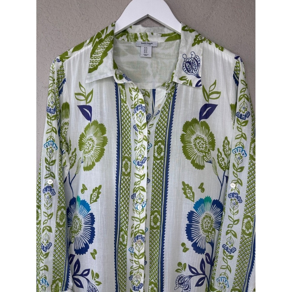 Haute Hippie 100%‎ Cotton Floral Button Up Midi Dress Cover Up Size Medium - Picture 3 of 14